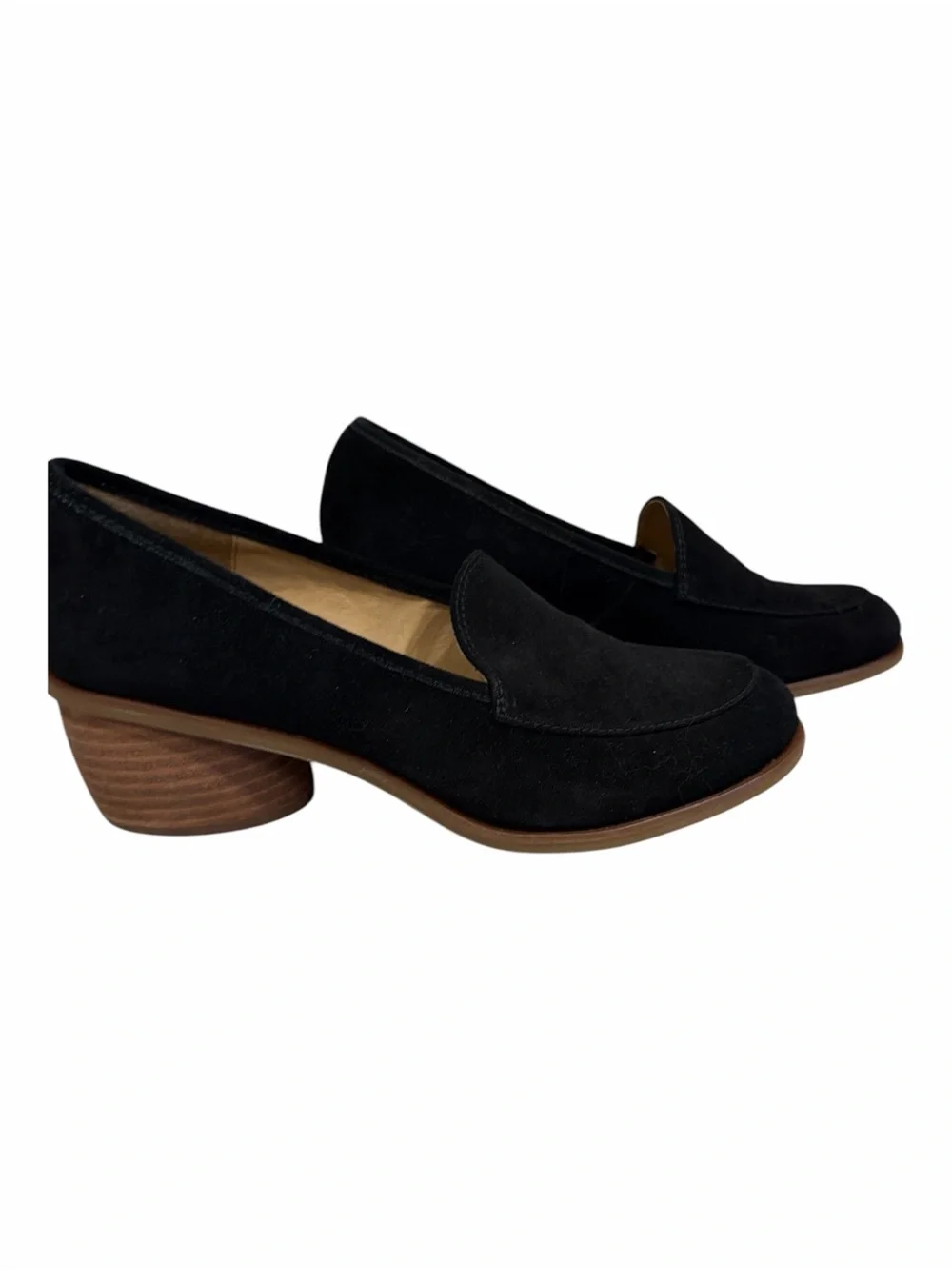 Söfft Napoli Black Suede Loafers Size 10M Block Heel Comfort Slip On